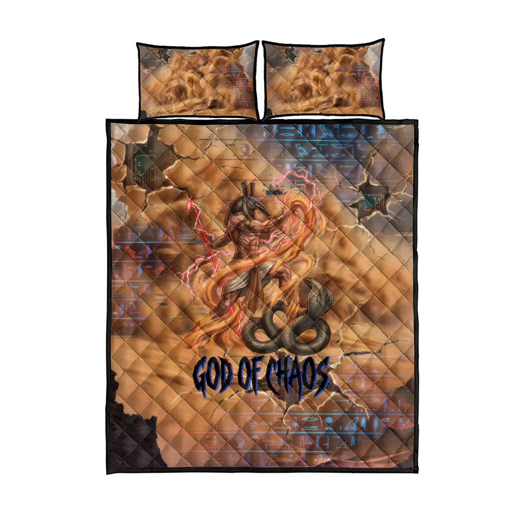 Seth Serpent Quilt Bed Set Sandstorm Egyptian Chaos God in Ancient Desert Tones