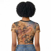 Seth Serpent Raglan Cropped T shirt Sandstorm Egyptian Chaos God in Ancient Desert Tones