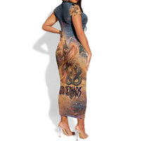 Seth Serpent Short Sleeve Bodycon Dress Sandstorm Egyptian Chaos God in Ancient Desert Tones
