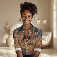 Seth Serpent Women Casual Shirt Sandstorm Egyptian Chaos God in Ancient Desert Tones