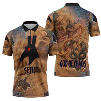 Seth Serpent Zipper Polo Shirt Sandstorm Egyptian Chaos God in Ancient Desert Tones
