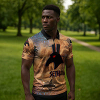 Seth Serpent Zipper Polo Shirt Sandstorm Egyptian Chaos God in Ancient Desert Tones