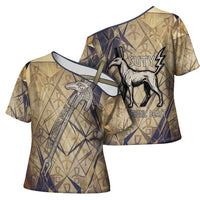 Suty Cross Shoulder Shirt with Typhonic Beast Staff Ancient Egypt Symbolism
