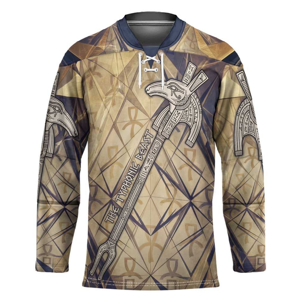 Suty Hockey Jersey with Typhonic Beast Staff Ancient Egypt Symbolism