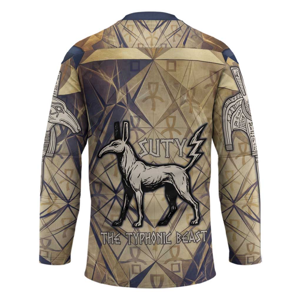 Suty Hockey Jersey with Typhonic Beast Staff Ancient Egypt Symbolism