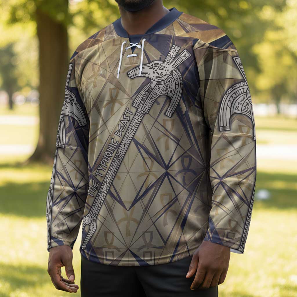 Suty Hockey Jersey with Typhonic Beast Staff Ancient Egypt Symbolism