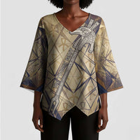 Suty Kimono Sleeve Blouse with Typhonic Beast Staff Ancient Egypt Symbolism