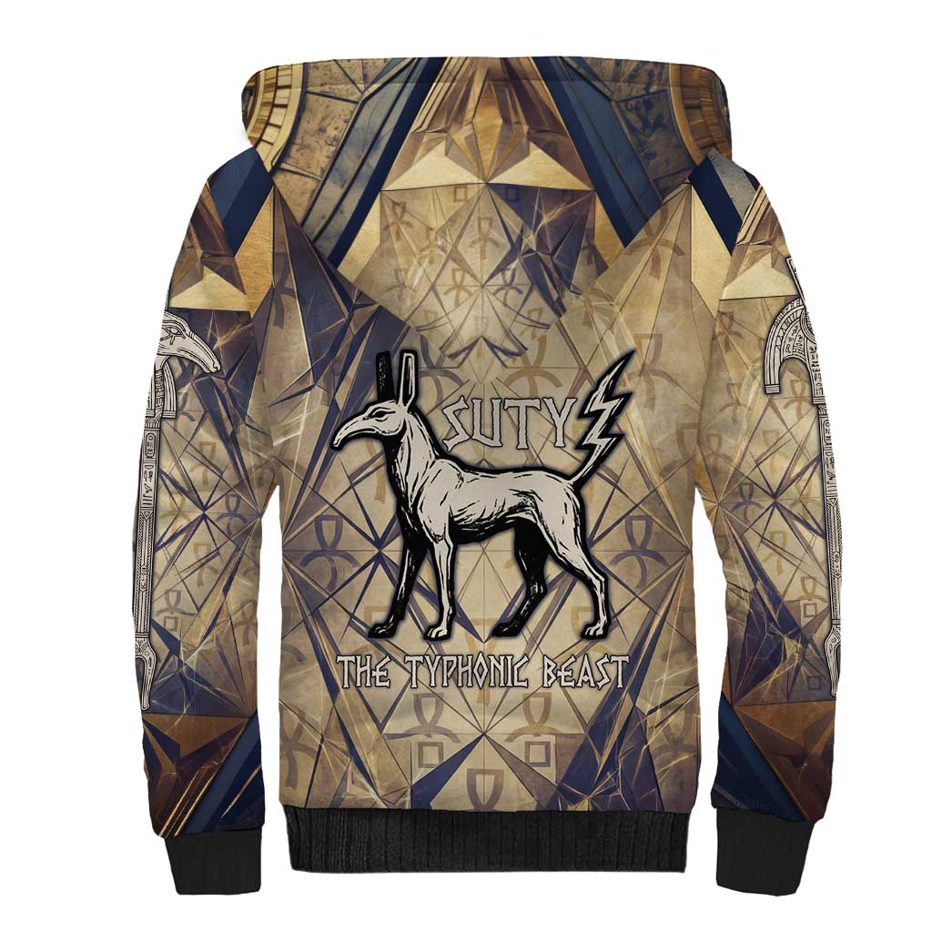 Suty Sherpa Hoodie with Typhonic Beast Staff Ancient Egypt Symbolism