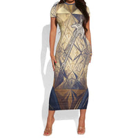 Suty Short Sleeve Bodycon Dress with Typhonic Beast Staff Ancient Egypt Symbolism