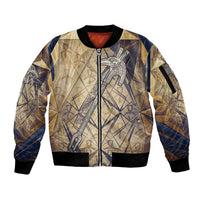 Suty Sleeve Zip Bomber Jacket with Typhonic Beast Staff Ancient Egypt Symbolism