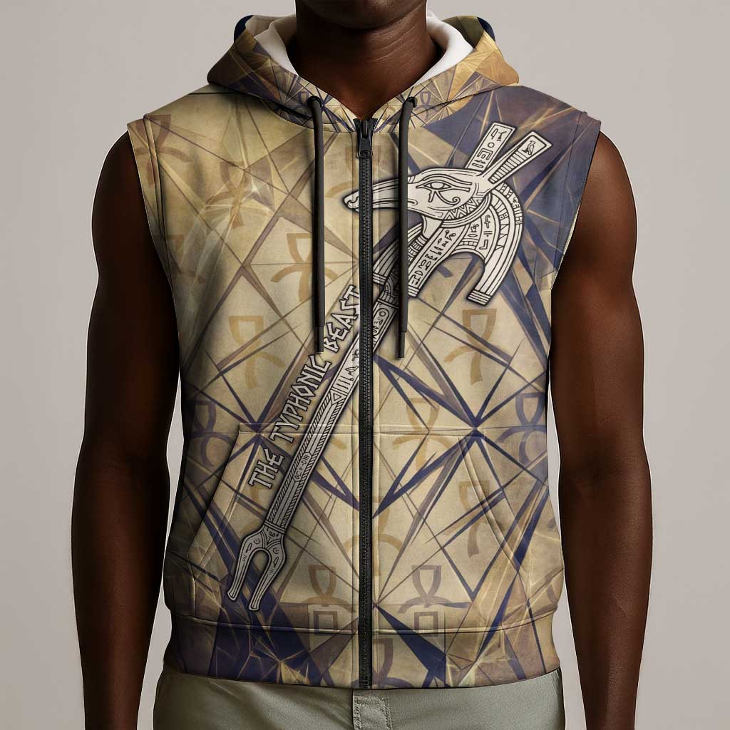 Suty Sleeveless Zip Hoodie with Typhonic Beast Staff Ancient Egypt Symbolism