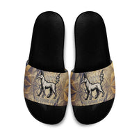 Suty Slide Sandals with Typhonic Beast Staff Ancient Egypt Symbolism