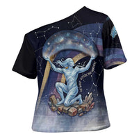 Shu Celestial Constellations Cross Shoulder Shirt Rainbow Ancient Egyptian Sky Deity Theme