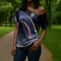 Shu Celestial Constellations Cross Shoulder Shirt Rainbow Ancient Egyptian Sky Deity Theme