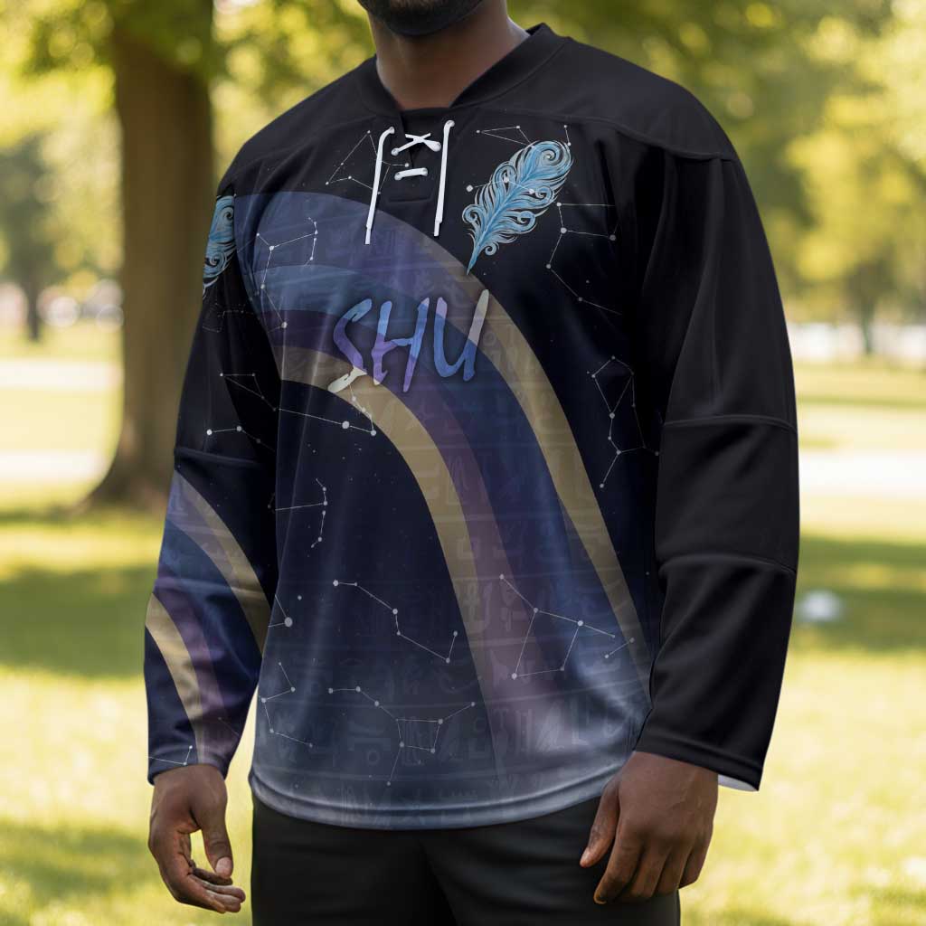 Shu Celestial Constellations Hockey Jersey Rainbow Ancient Egyptian Sky Deity Theme