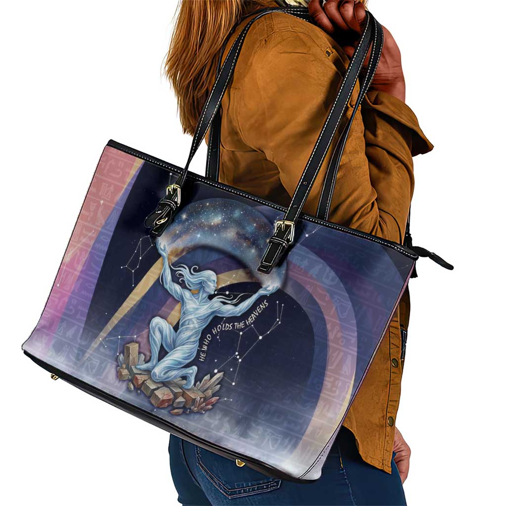 Shu Celestial Constellations Leather Tote Bag Rainbow Ancient Egyptian Sky Deity Theme