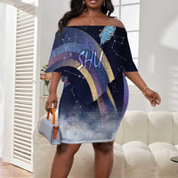 Shu Celestial Constellations Off Shoulder Short Dress Rainbow Ancient Egyptian Sky Deity Theme