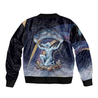Shu Celestial Constellations Sleeve Zip Bomber Jacket Rainbow Ancient Egyptian Sky Deity Theme
