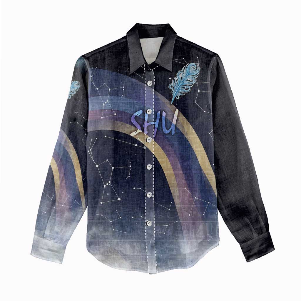 Shu Celestial Constellations Women Casual Shirt Rainbow Ancient Egyptian Sky Deity Theme