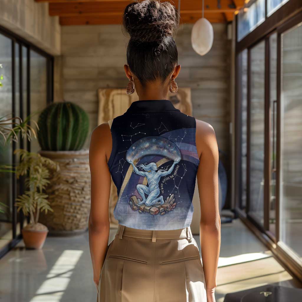 Shu Celestial Constellations Women Sleeveless Polo Shirt Rainbow Ancient Egyptian Sky Deity Theme