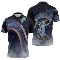 Shu Celestial Constellations Zipper Polo Shirt Rainbow Ancient Egyptian Sky Deity Theme