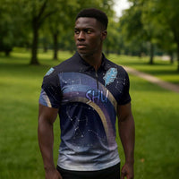 Shu Celestial Constellations Zipper Polo Shirt Rainbow Ancient Egyptian Sky Deity Theme