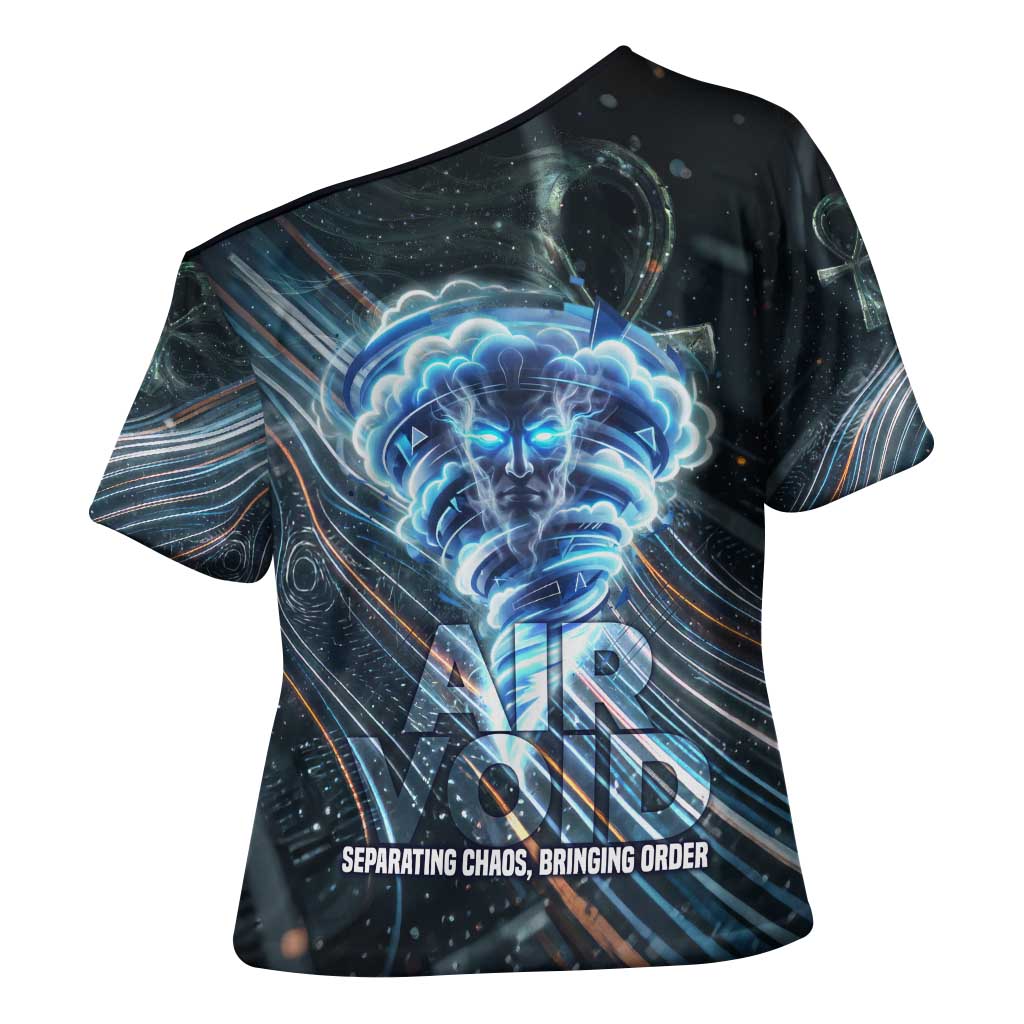 Shu Air Void Egyptian Cross Shoulder Shirt with Storm God and Ankh Ancient Mythology