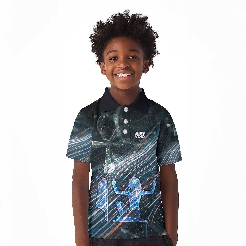 Shu Air Void Egyptian Kid Polo Shirt with Storm God and Ankh Ancient Mythology