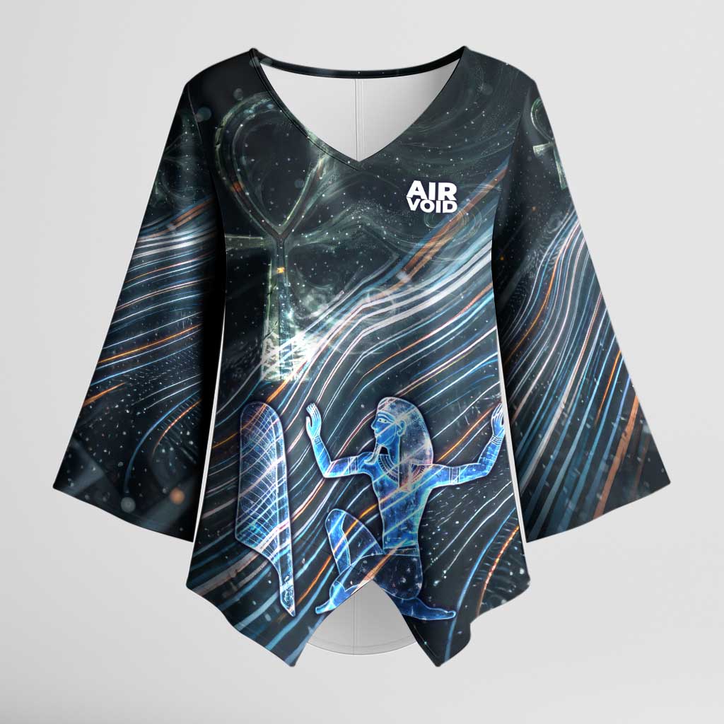 Shu Air Void Egyptian Kimono Sleeve Blouse with Storm God and Ankh Ancient Mythology