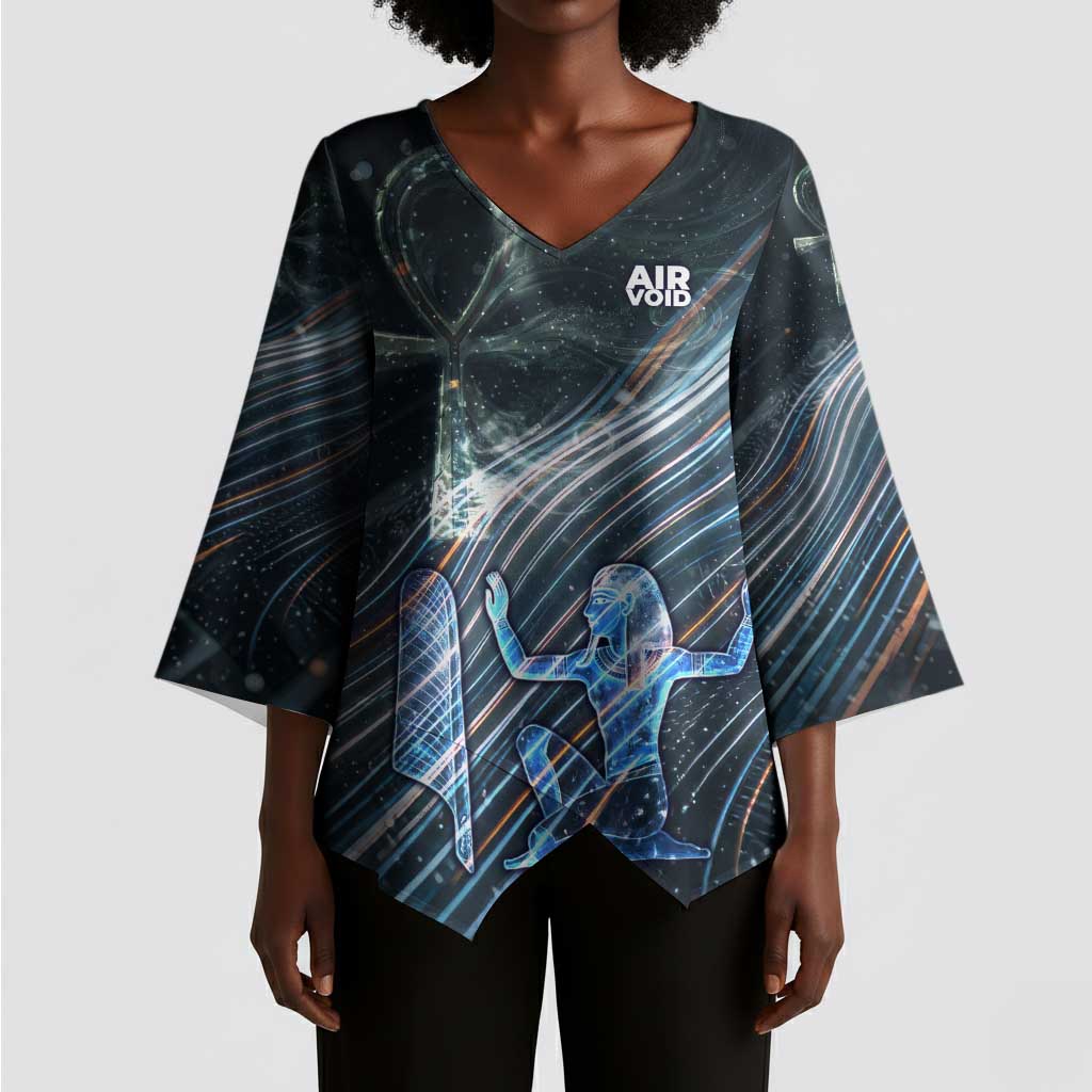 Shu Air Void Egyptian Kimono Sleeve Blouse with Storm God and Ankh Ancient Mythology