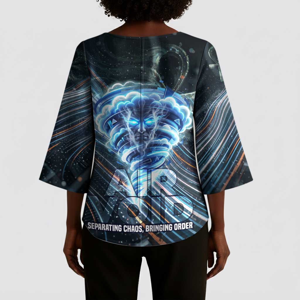 Shu Air Void Egyptian Kimono Sleeve Blouse with Storm God and Ankh Ancient Mythology