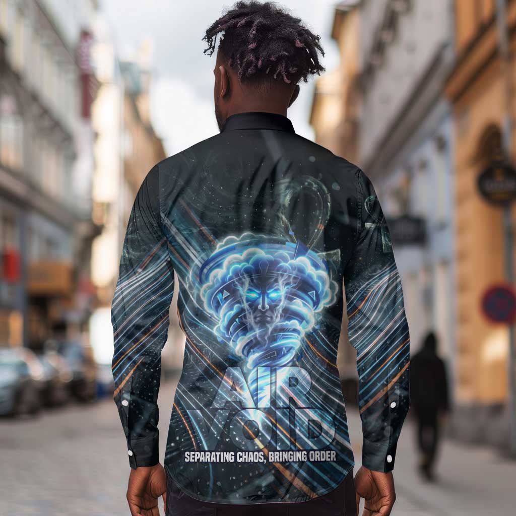 Shu Air Void Egyptian Long Sleeve Button Shirt with Storm God and Ankh Ancient Mythology