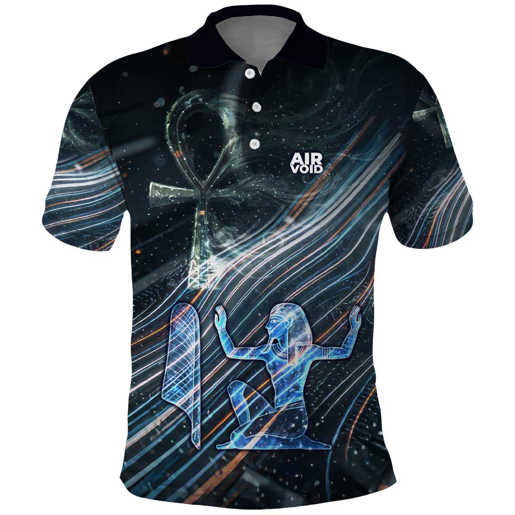 Shu Air Void Egyptian Polo Shirt with Storm God and Ankh Ancient Mythology