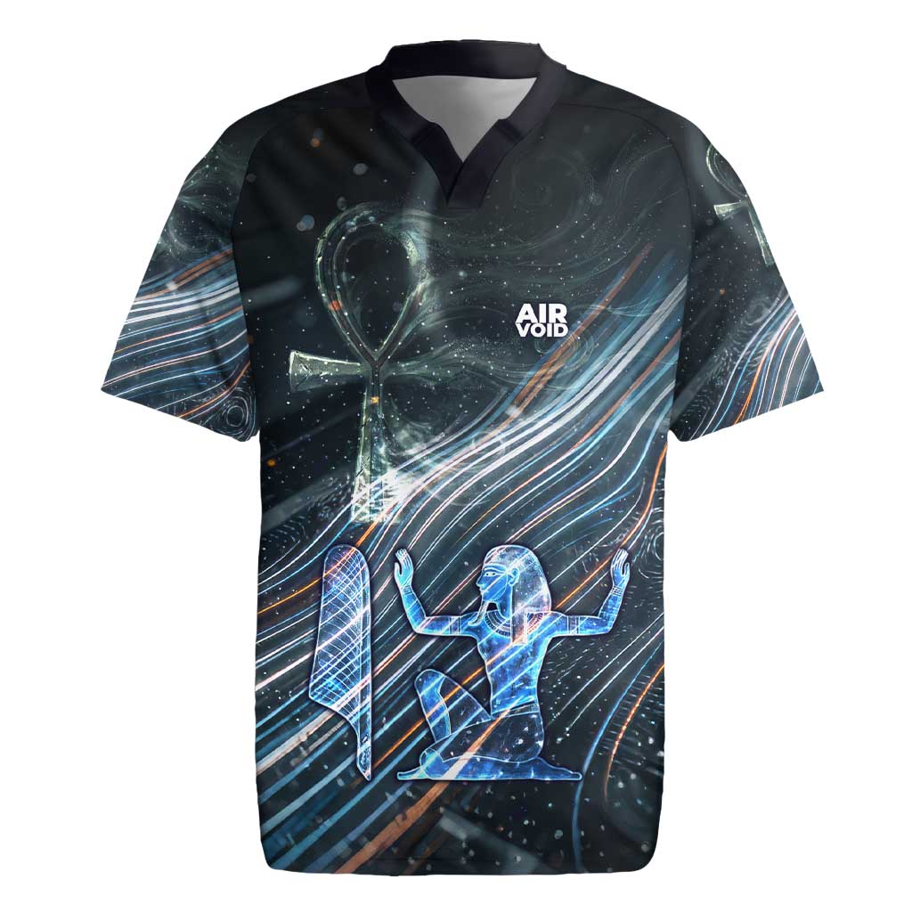 Shu Air Void Egyptian Rugby Jersey with Storm God and Ankh Ancient Mythology