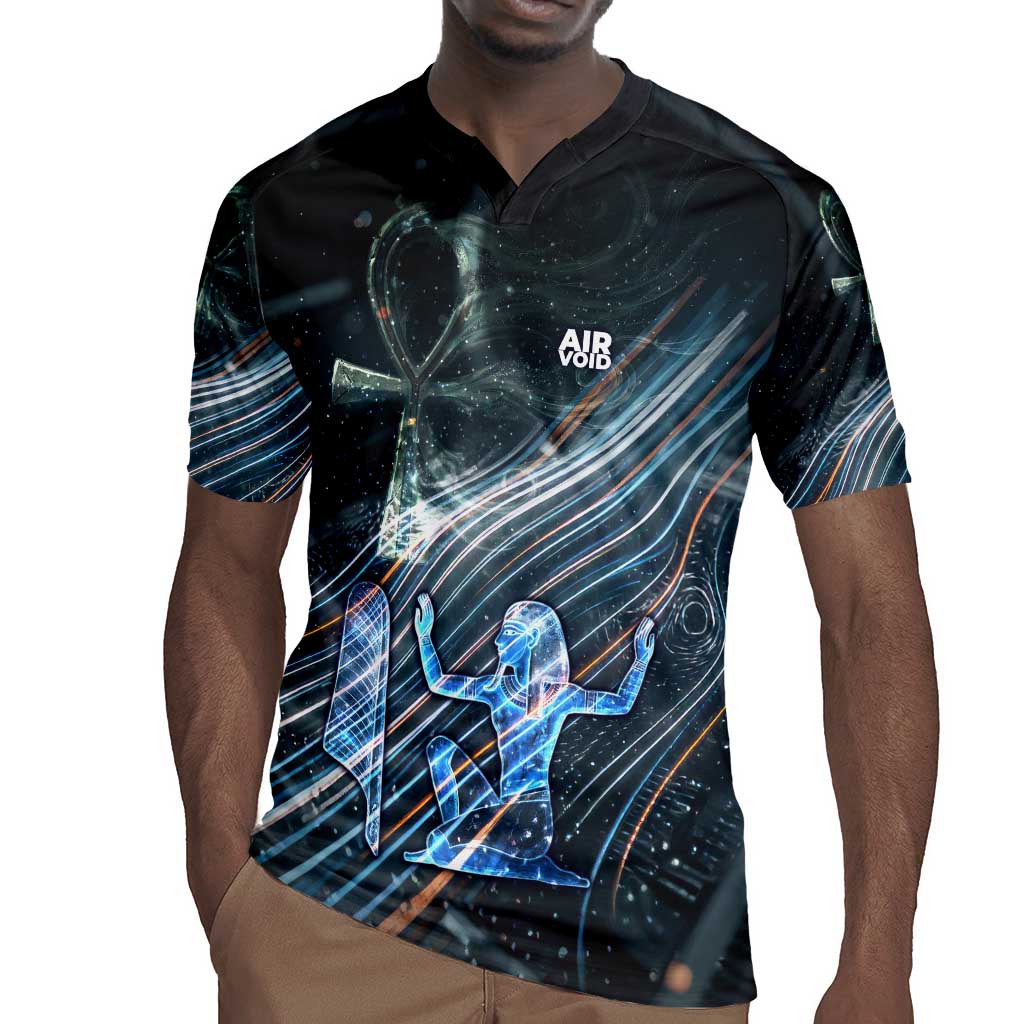 Shu Air Void Egyptian Rugby Jersey with Storm God and Ankh Ancient Mythology