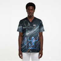 Shu Air Void Egyptian Scrub Top with Storm God and Ankh Ancient Mythology