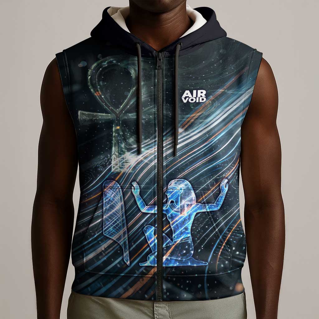 Shu Air Void Egyptian Sleeveless Zip Hoodie with Storm God and Ankh Ancient Mythology