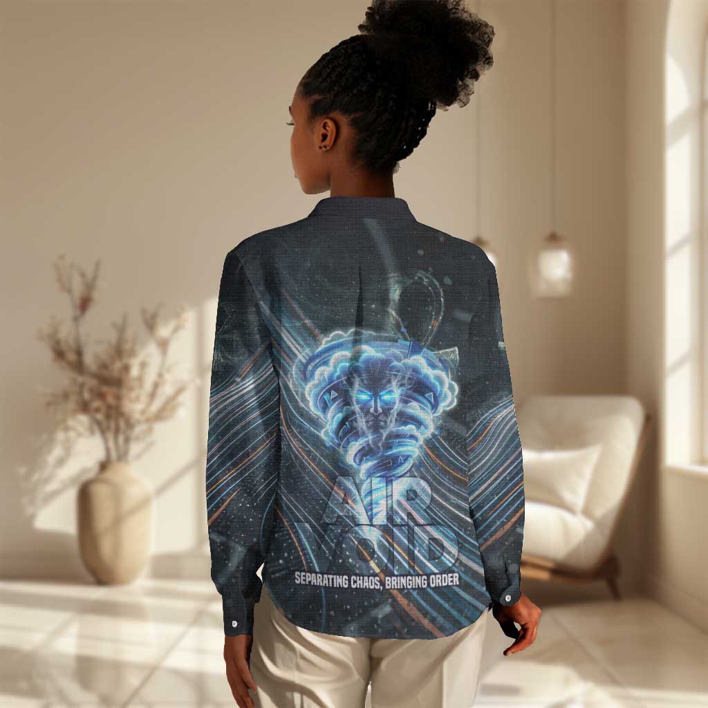 Shu Air Void Egyptian Women Casual Shirt with Storm God and Ankh Ancient Mythology