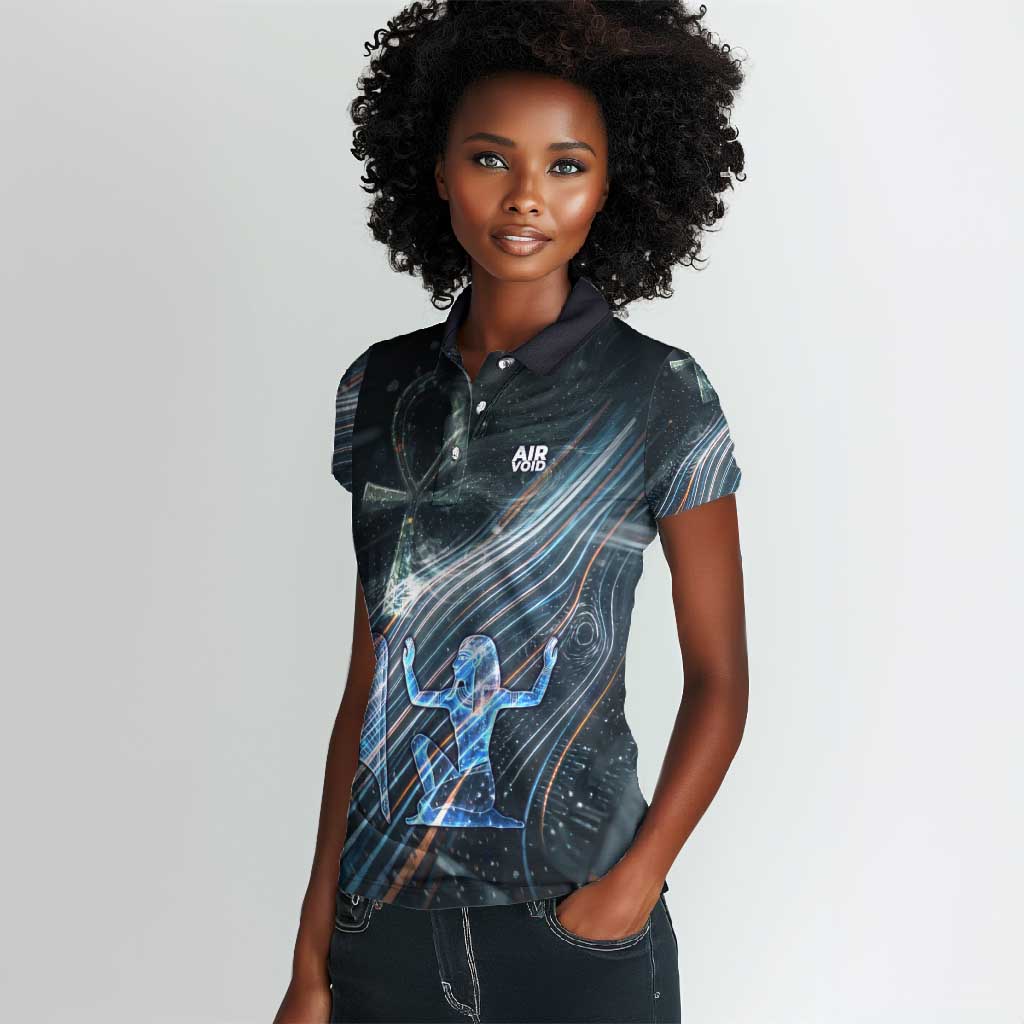 Shu Air Void Egyptian Women Polo Shirt with Storm God and Ankh Ancient Mythology