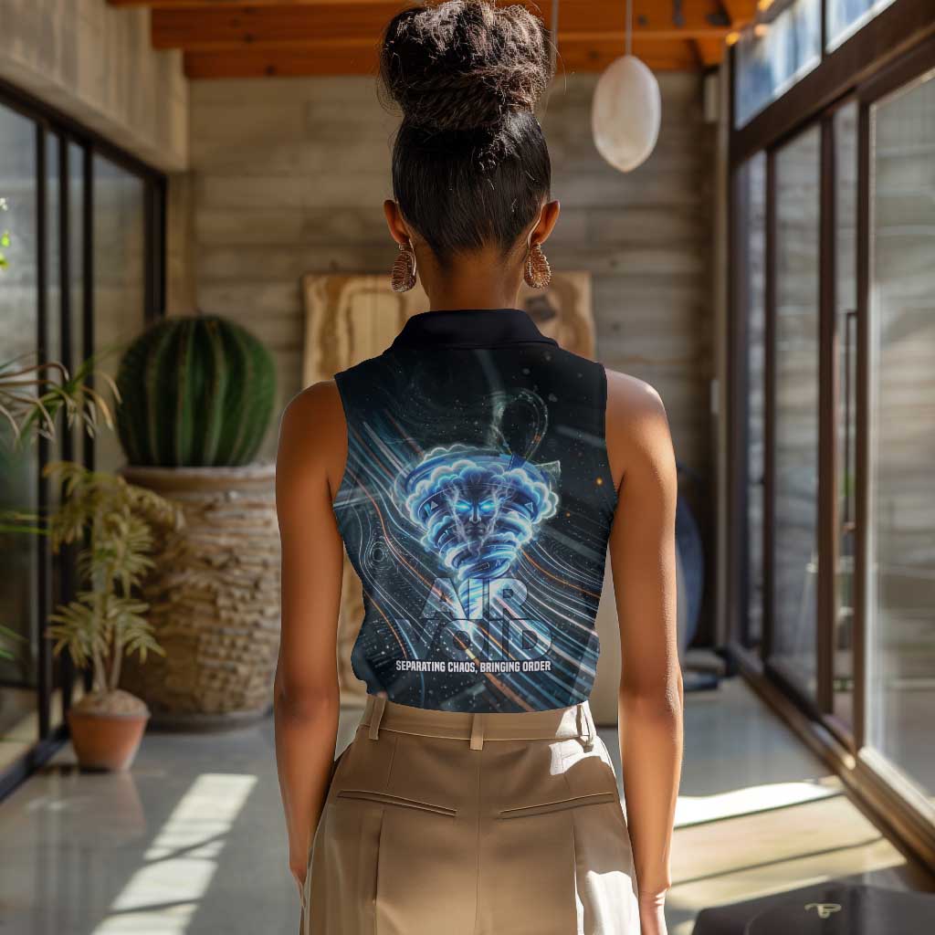 Shu Air Void Egyptian Women Sleeveless Polo Shirt with Storm God and Ankh Ancient Mythology