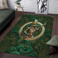 Sobek Crocodile Warrior Area Rug with Ankh Ancient Egyptian Motif in Emerald