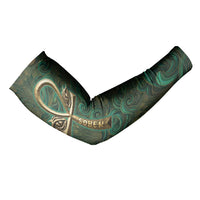 Sobek Crocodile Warrior Arm Sleeves with Ankh Ancient Egyptian Motif in Emerald
