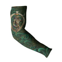 Sobek Crocodile Warrior Arm Sleeves with Ankh Ancient Egyptian Motif in Emerald