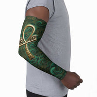 Sobek Crocodile Warrior Arm Sleeves with Ankh Ancient Egyptian Motif in Emerald