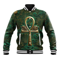 Sobek Crocodile Warrior Baseball Jacket with Ankh Ancient Egyptian Motif in Emerald