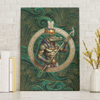 Sobek Crocodile Warrior Canvas Wall Art with Ankh Ancient Egyptian Motif in Emerald
