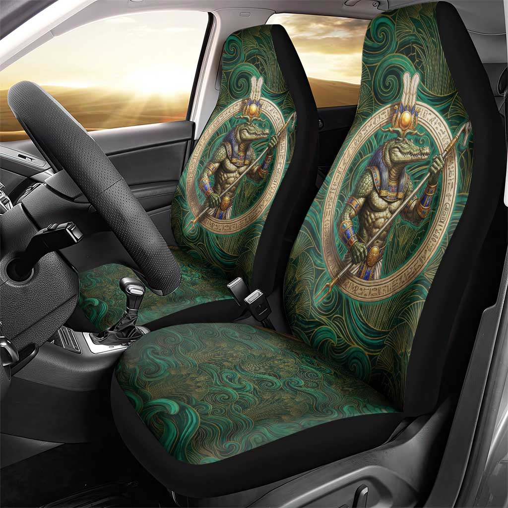 Sobek Crocodile Warrior Car Seat Cover with Ankh Ancient Egyptian Motif in Emerald