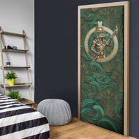 Sobek Crocodile Warrior Door Cover with Ankh Ancient Egyptian Motif in Emerald