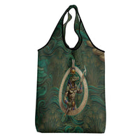 Sobek Crocodile Warrior Grocery Bag with Ankh Ancient Egyptian Motif in Emerald