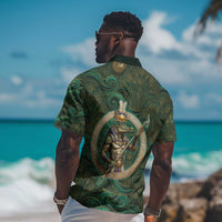 Sobek Crocodile Warrior Hawaiian Shirt with Ankh Ancient Egyptian Motif in Emerald